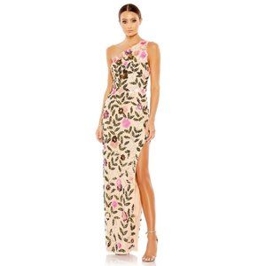 Mac Duggal One-Shoulder Floral Maxi Dress - Pink and Cream
